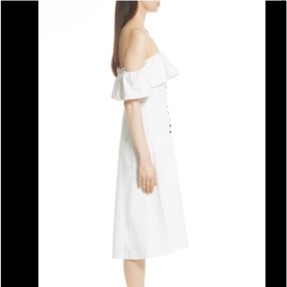 Apiece Apart Aleksander White Off Shoulder Snap Front Midi Dress Cotton Lined 4 - Picture 2 of 13